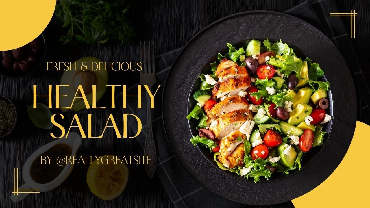 Black and Gold Modern Bold Border Fresh Delicious Healthy Salad YouTube Thumbnail